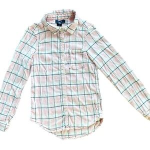 Gap Girls Pink Plaid Flannel Button Down Shirt Size Large